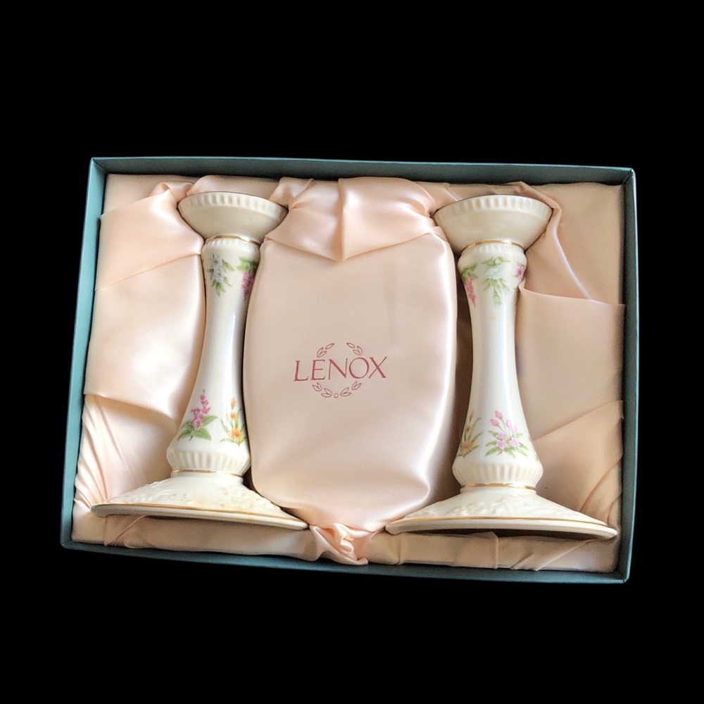 Vintage Lenox Fine China Candlesticks 7" High 24k Gold Trim Limited Edition NIB